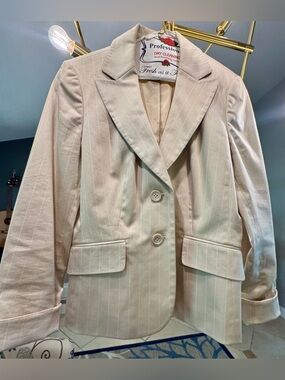 Ann Taylor Cream Pinstripe Tailored Blazer